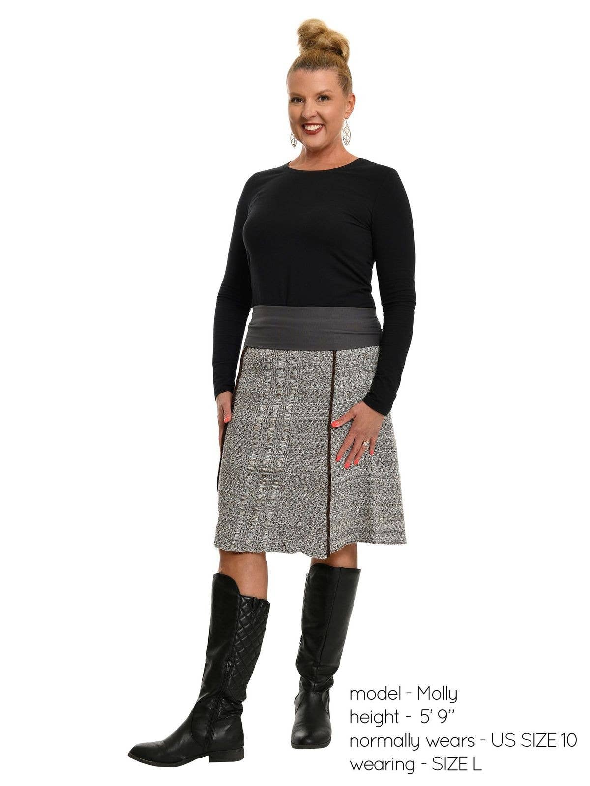 Green 3 – Engroshandel Nederdel - Dame – Kvinders bomuld Sweater Strik Panel Nederdel -Chokolade Space Dye2