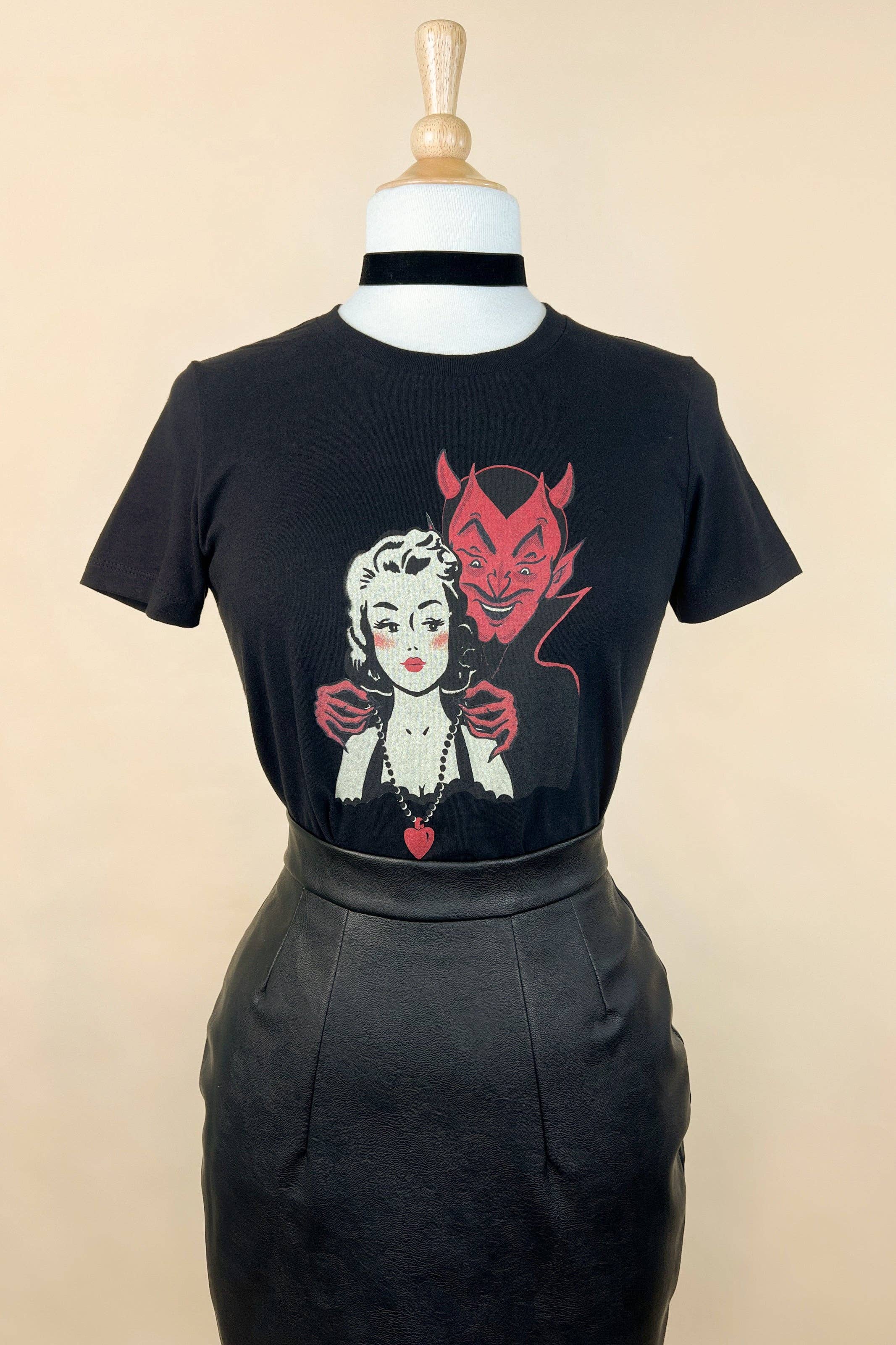 Mischief Made - Wholesale Screen Printed T-Shirt - Women's - Deal with the Devil Fitted Tee in Black4