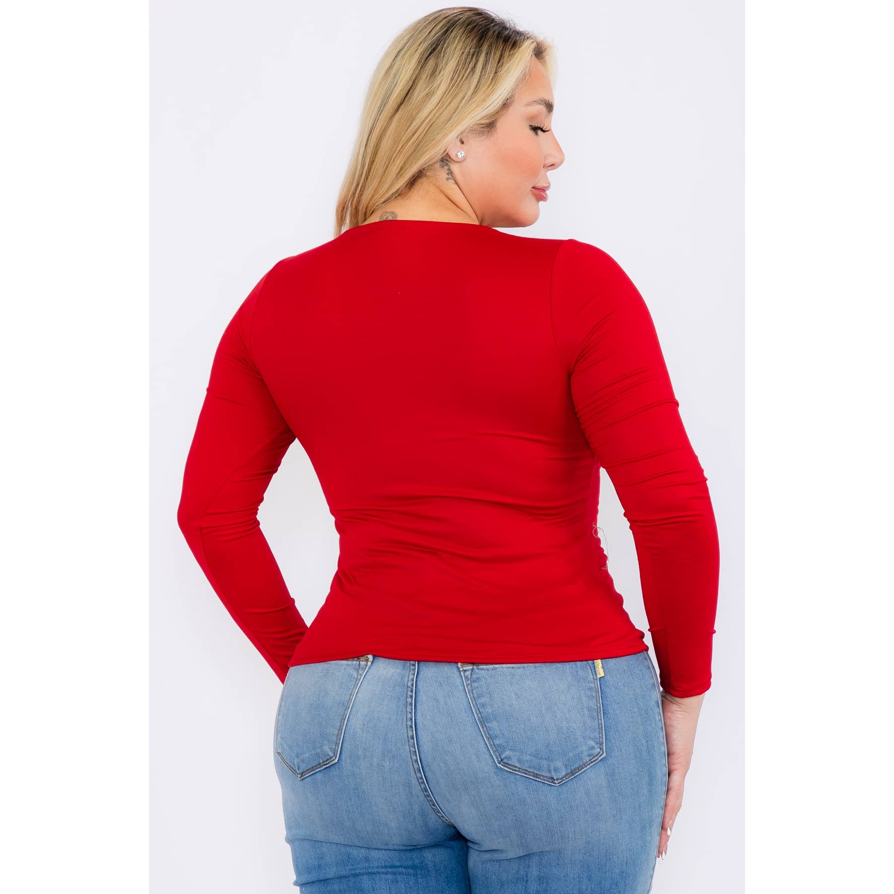 Curve Market - Vendita all'ingrosso Top in maglia - Donna - Top a maniche lunghe aderente con scollo rotondo taglia forte1