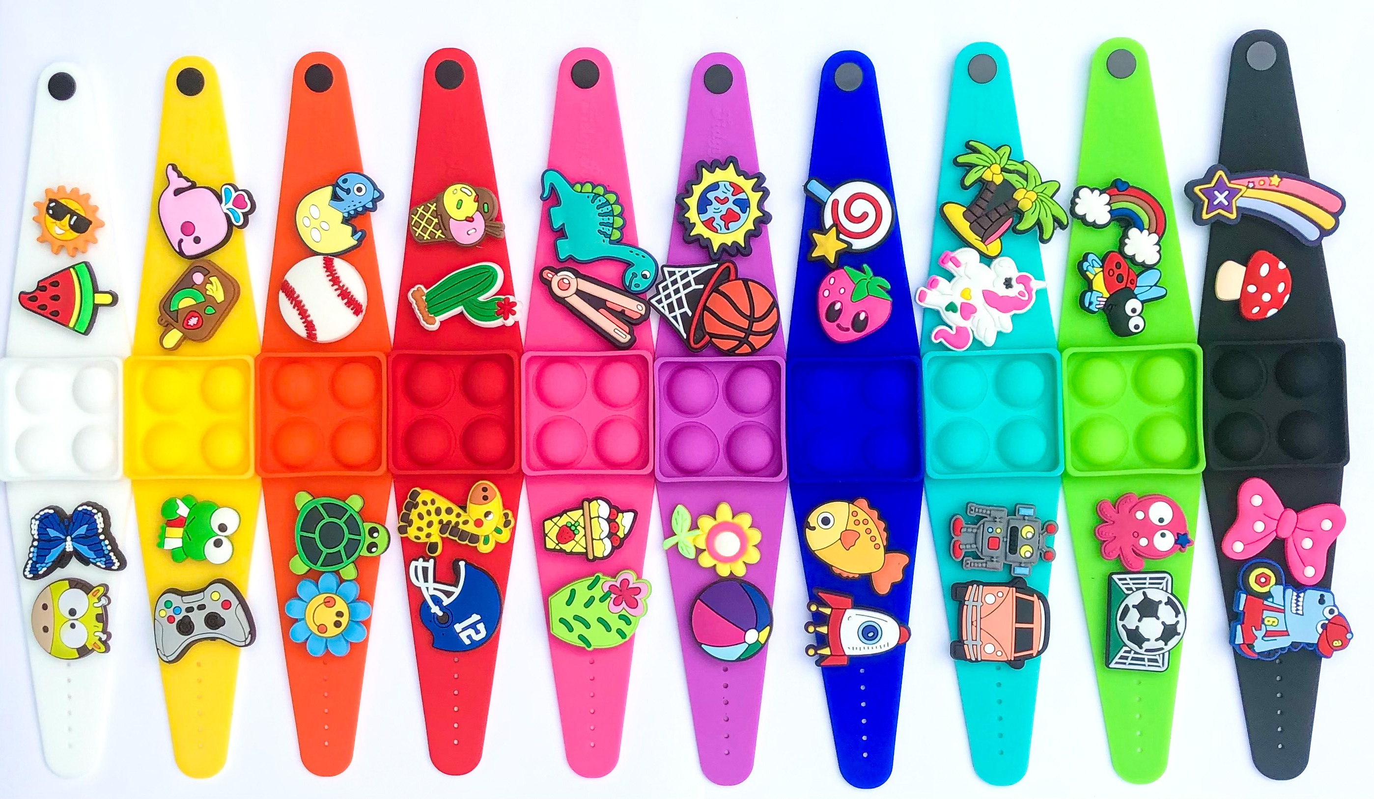 FidgyPop – wholesale Fidget toy – Kids – Pink popit fidget bracelet with 4 FREE charms2