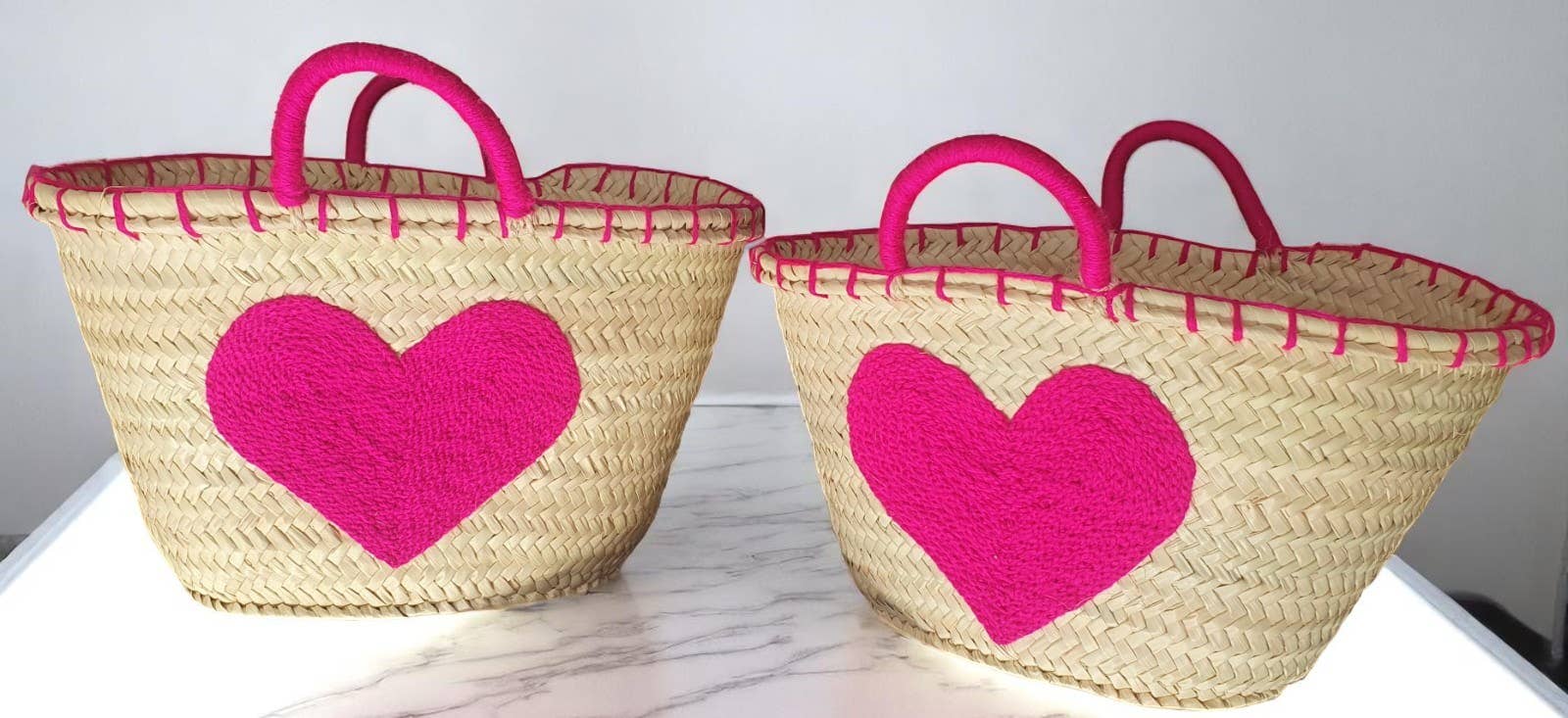 Melecraft – wholesale Basket – Handwoven Heart Basket – Pink Straw Tote2