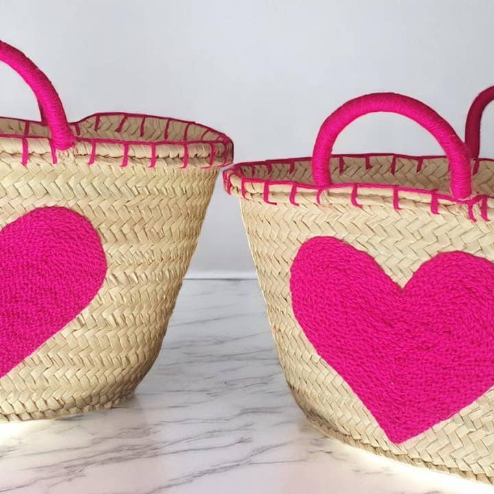 Melecraft - Wholesale Basket - Handwoven Heart Basket – Pink Straw Tote2