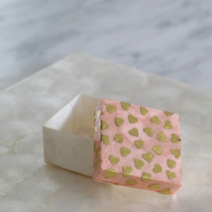 Dekorasyon Gifts Decor - Vente Boîtes décoratives - Boîte en capiz 3" mini cœurs (or/rose)1