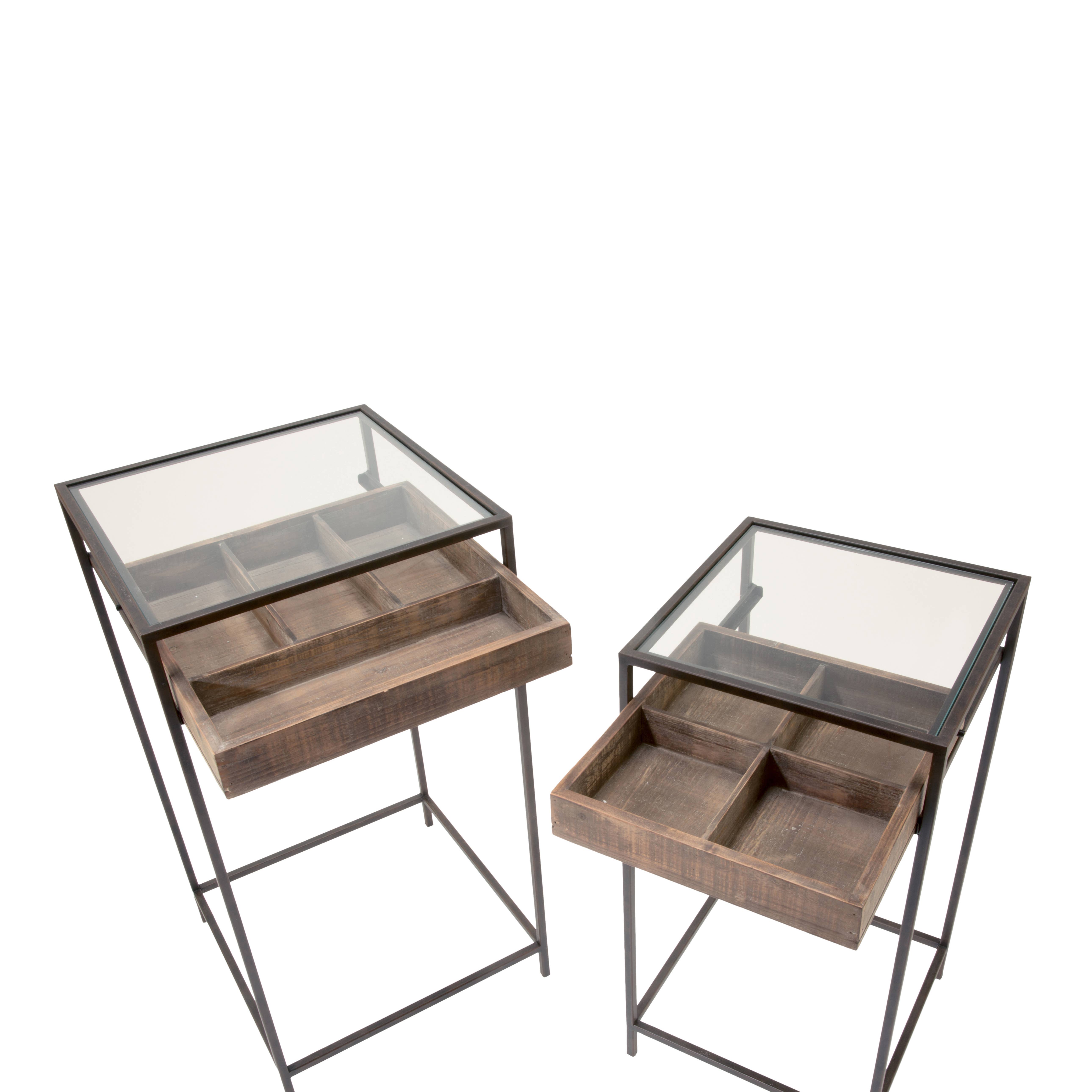 Tripar International – Engroshandel Tebord – Sæt med 2 sideborde med glas Top Opbevaring Skuffe6