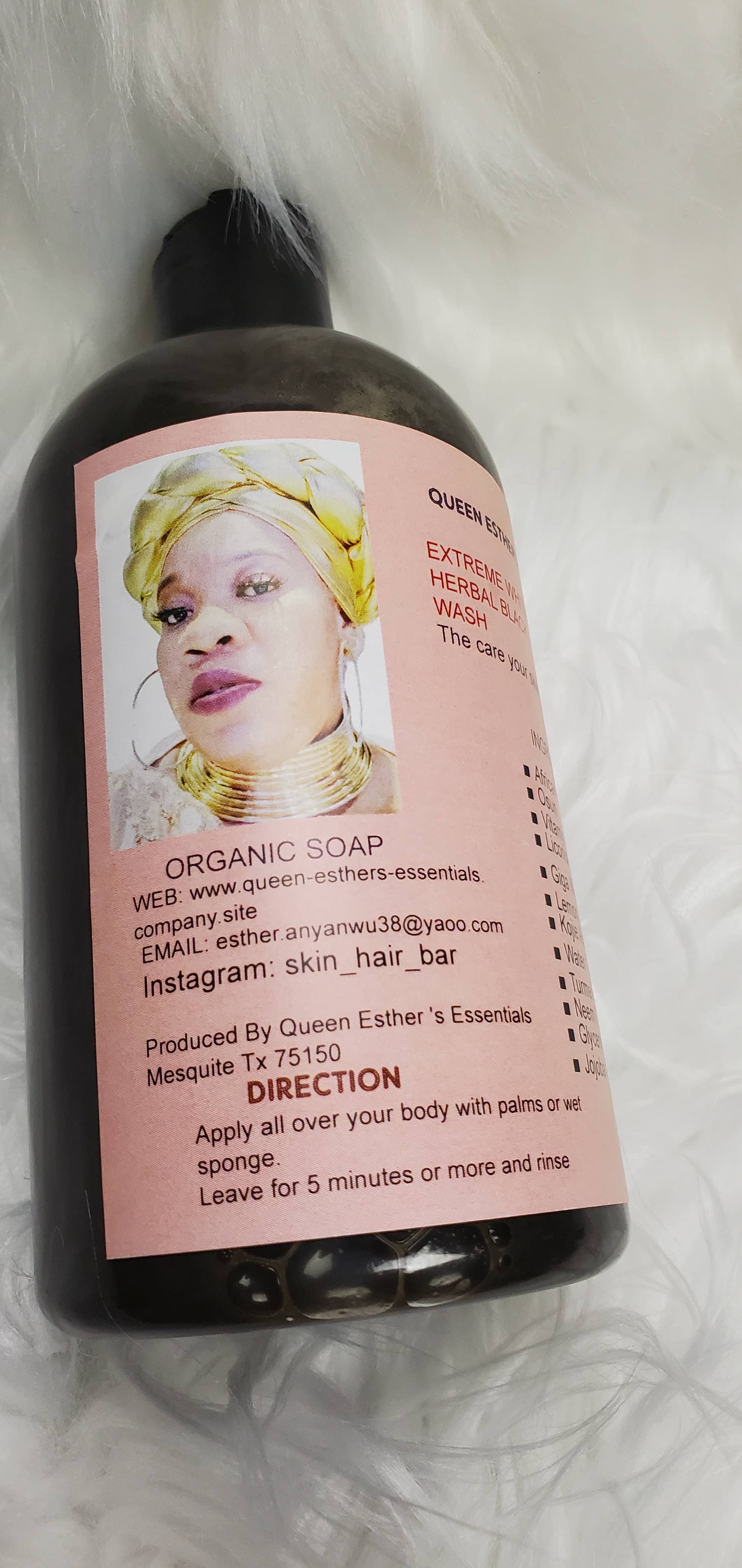 Queen Esther's Essentials - Wholesale Body Wash/Shower Gel - Extreme Whitening Herbal Black Soap Body Wash ,Organic 12 OZ4