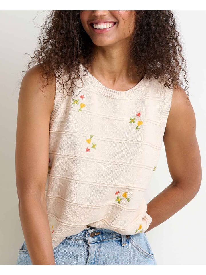Natural Embroidery Bianca Crew Tank Embroidered S25 for wholesale on Faire