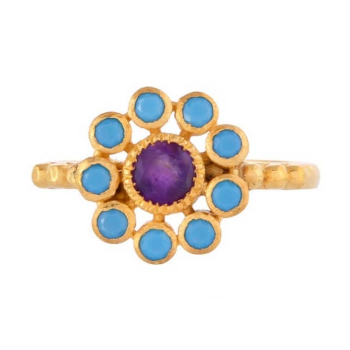 Amethist Turkoois Verguld Emaille Ring, Handgemaakte Sieraden voor wholesale door Misteerious Seed