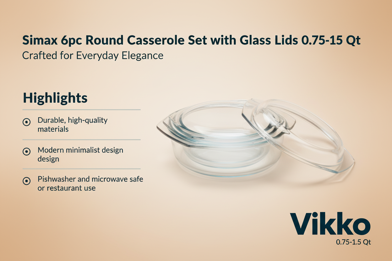 Kadra Kitchenware - Wholesale Baking Dish - Simax 6pc Round Casserole Set with Glass Lids 0.75-1.5 Qt3