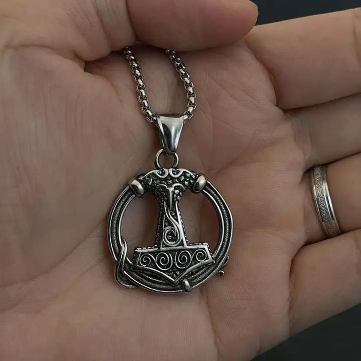 GemMeet - Wholesale Pendant/Charm Necklace - Vintage Personality Viking Thor Hammer Pendant Necklace  3