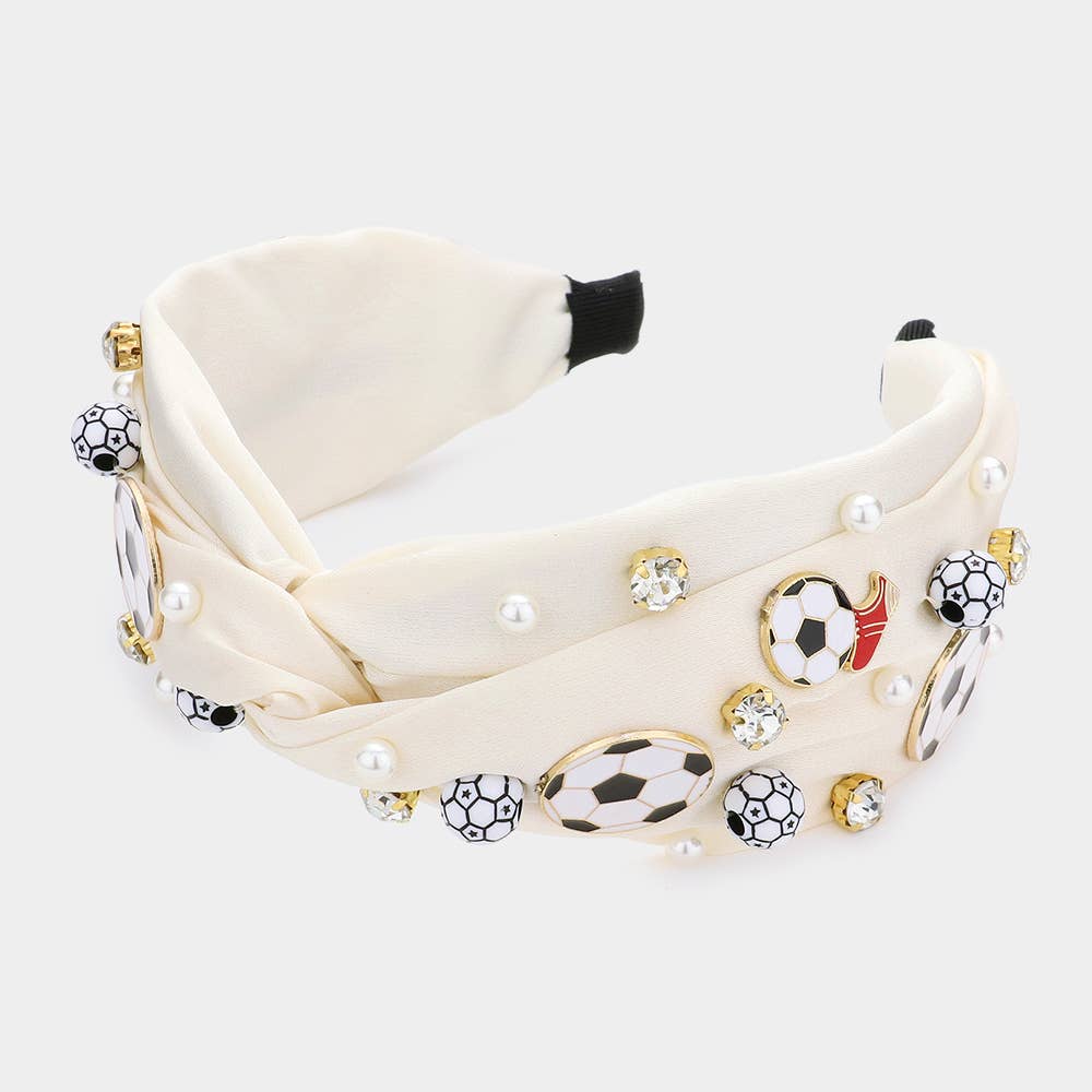 Sensibling Corp. - Vente Bandeau – femme - Bandeau torsadé orné de chaussures de football Pearl Stone2