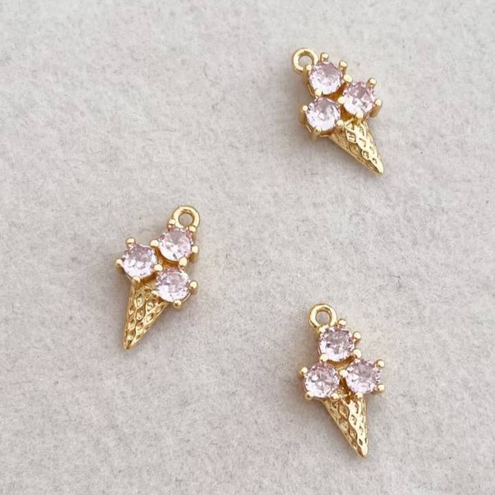 STRAWBERRY ICE CREAM CONE CHARM for wholesale by Goldie Charm Bar