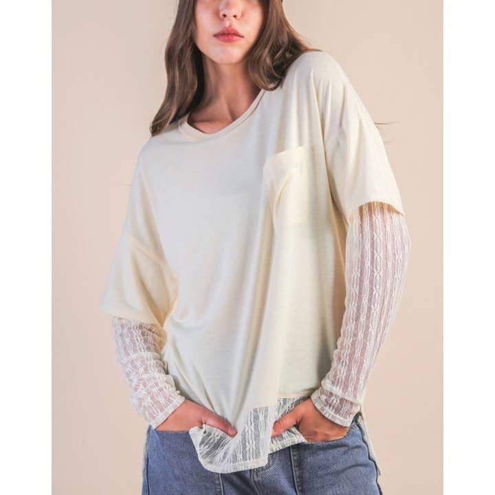 15321 Oversized Casual Knit Top W/ Lace for wholesale by Coloring You