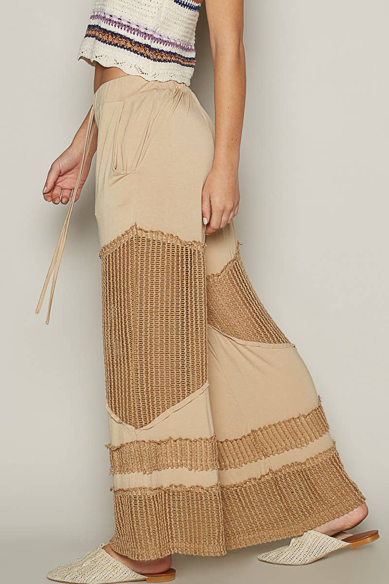 Pol Clothing - Wholesale Pants - Women's - Contrast see through elastic waist knit culottes pants7