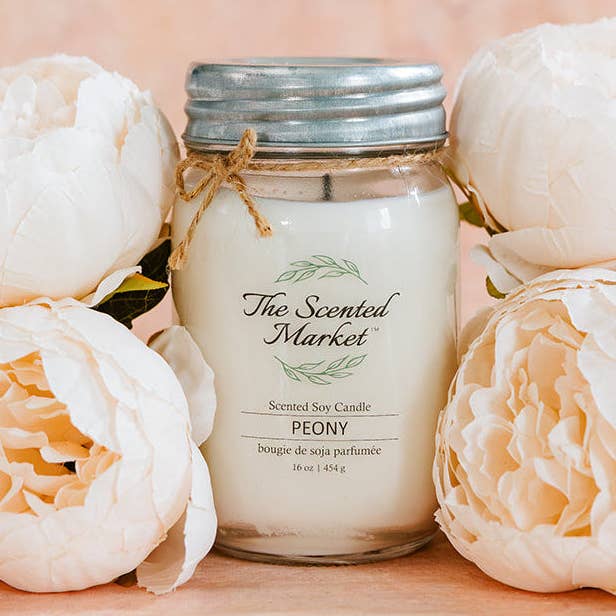 Bougie en cire de soja PIVOINE 16oz pour la vente par The Scented Market
