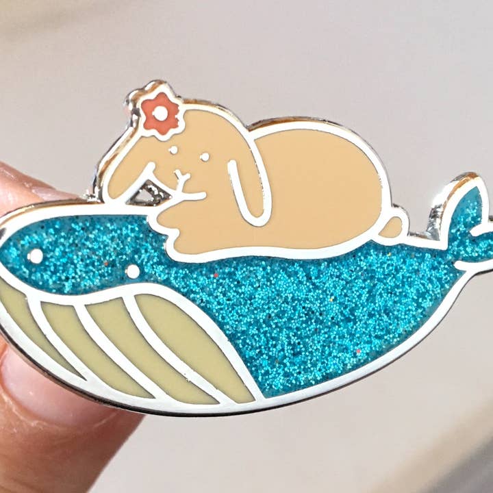 Bunny Whale Enamel Pin for wholesale by Fubini Crafts