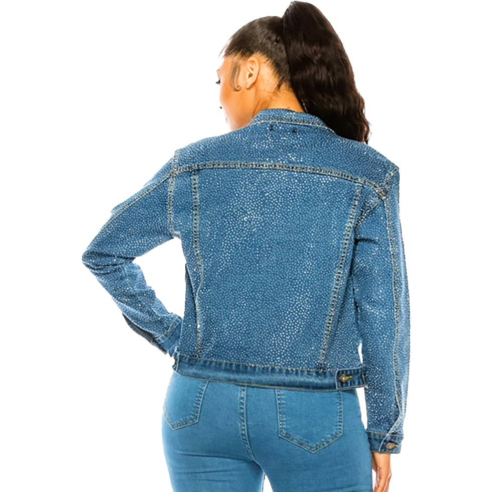 Diacly - Wholesale Denim Jacket - Women's - Bling Chip Rhinestone Attached Denim Jacket2