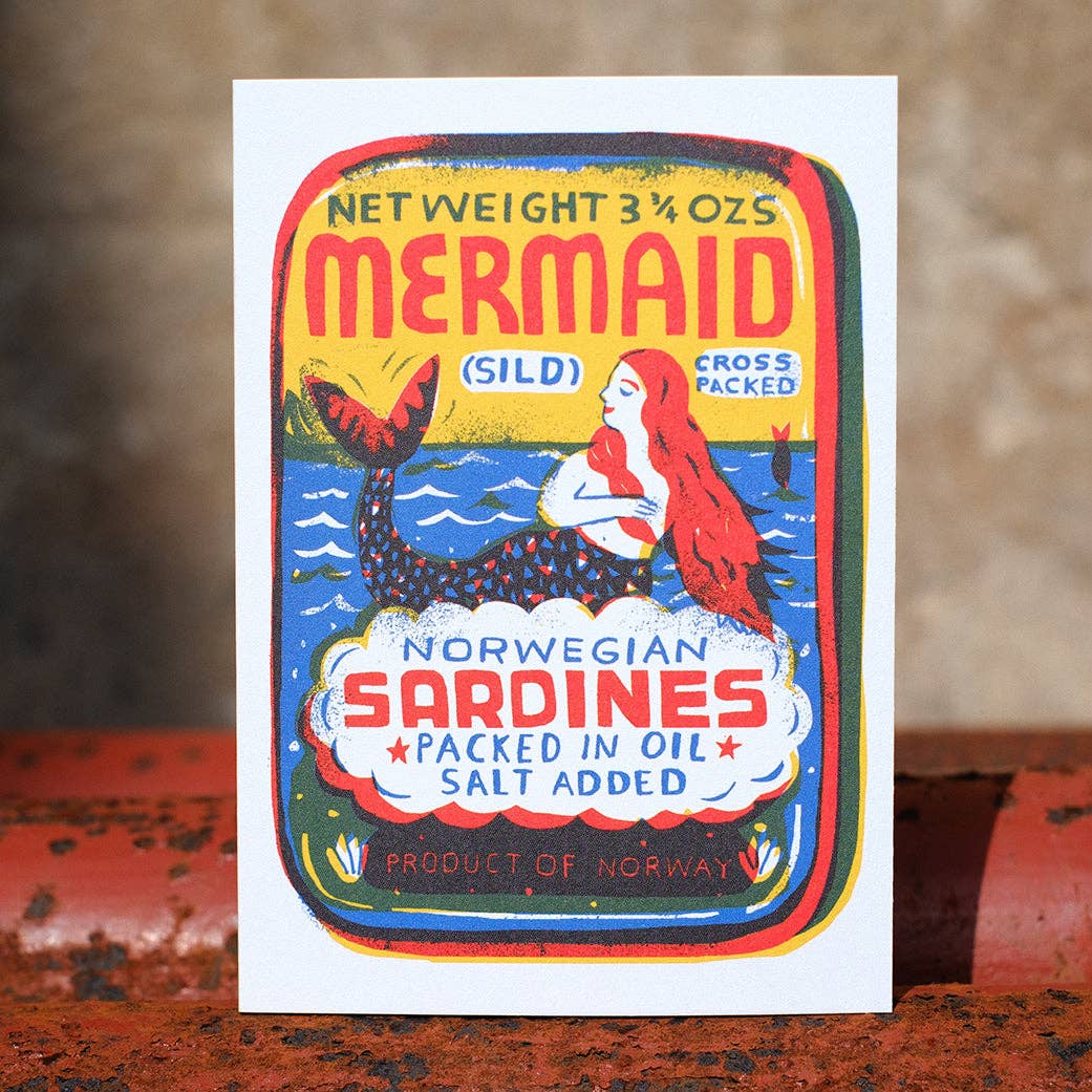 The Printed Peanut Homeware & Stationery - Wholesale Everyday Greeting Card - Mermaid Sardines A6 Card1