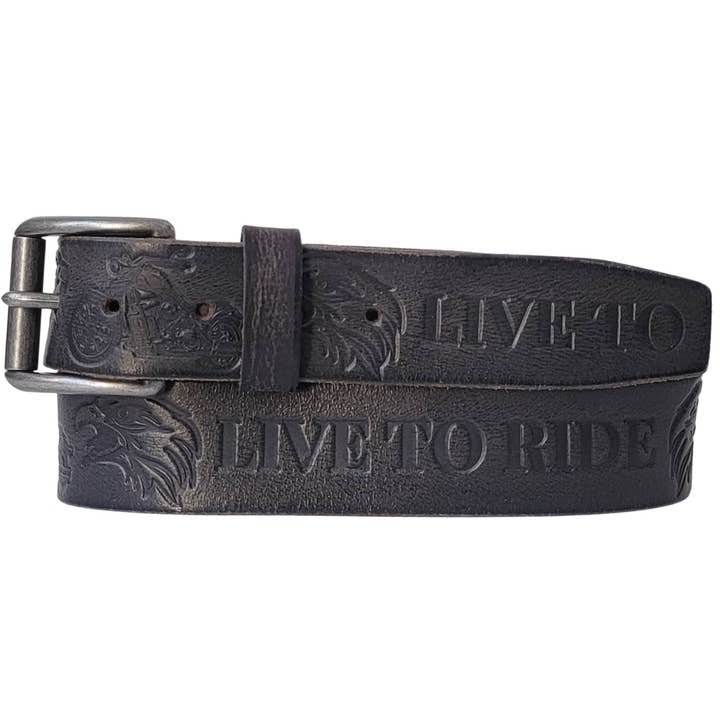 NAB LEATHER - Venta al por mayor Cinturón - Hombre - Cinturón motero Live to Ride, 100% piel de plena flor, color coñac
