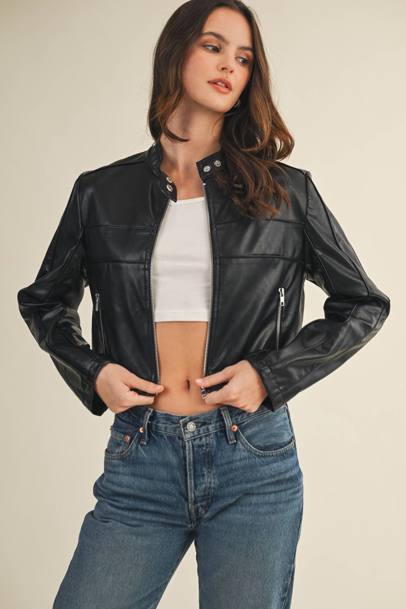 Mustard Seed - Vente Veste en cuir – femme - VESTE EN CUIR À FERMETURE ÉCLAIR1