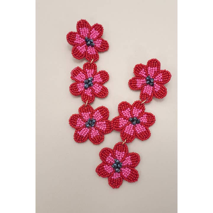 JOSSLYN by wall to wall – Brincos de argola por atacado – BRINCOS PENDENTES COM TRÊS FLORES E CONTAS 91E56471