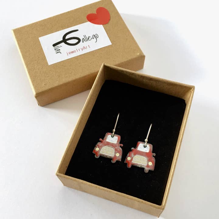PGJewelryArt – Engroshandel Hængeøreringe og creoløreringe – Retro røde bil øreringe4