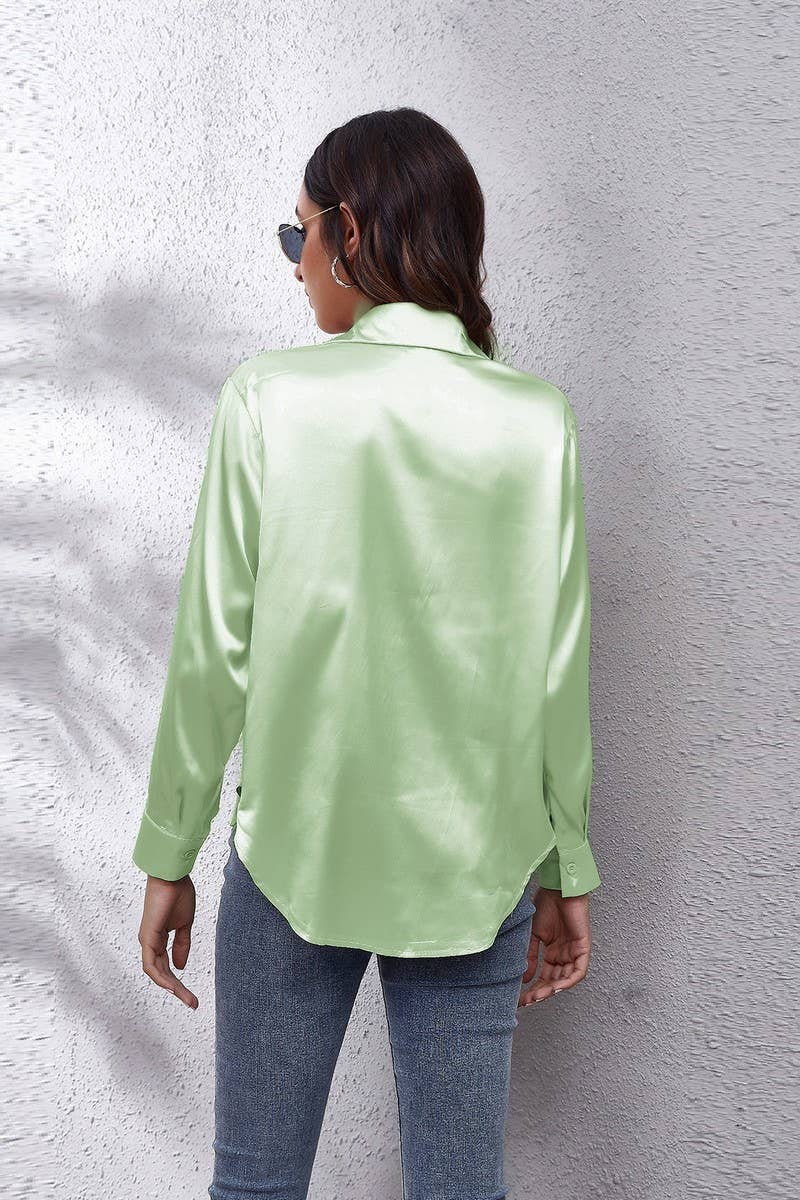 NINEXIS - Wholesale Button Down Shirt - Women's - CWTBLL0691_Button Down Silky Satin Long Sleeve Top23