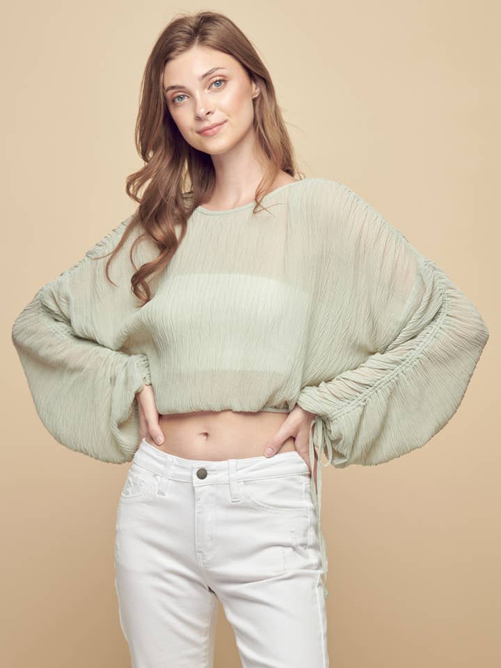 Petal Dew - Venta al por mayor Blusa - Mujer - CROP TOP TRANSPARENTE ARRUGADO - P00032
