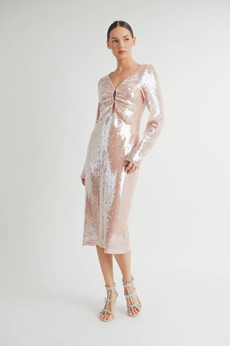 Rose Robe Midi Moulante à Paillettes en vente sur Faire10