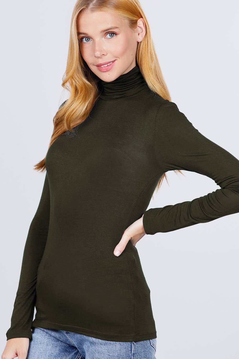 42POPS - Wholesale Knit Top - Women's - ._ SI-11161 LONG SLEEVE TURTLE NECK FITTED RAYON JERSEY TOP6