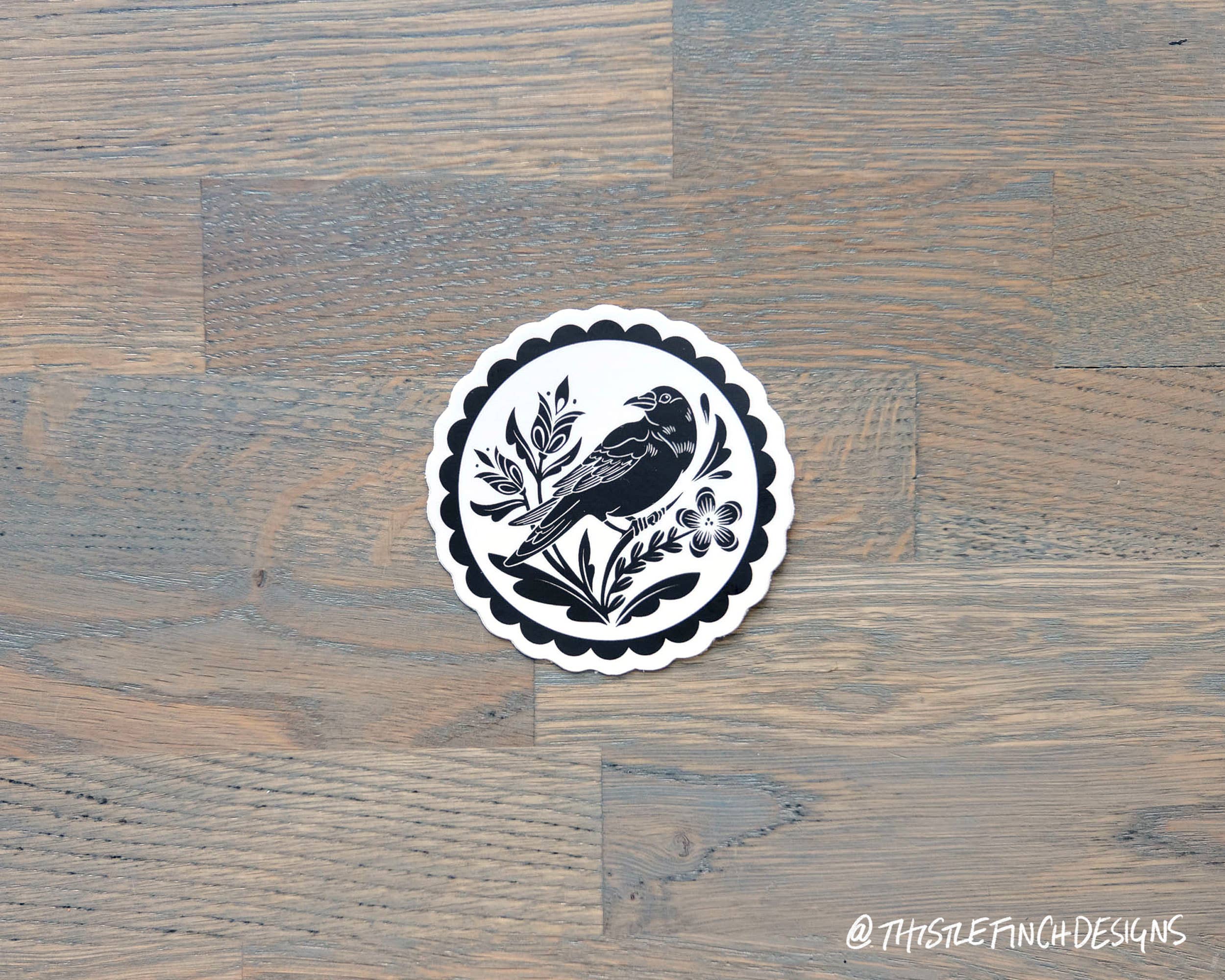 Thistle Finch Designs – Großhandel Aufkleber – B&W Crow Distelfink PA Niederländisches Hex-Schild, Vinyl-Aufkleber1