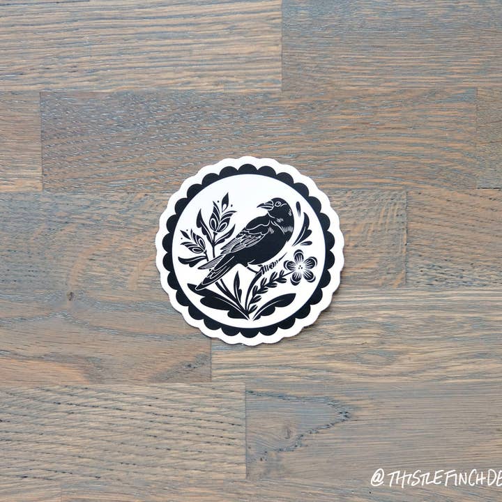 Thistle Finch Designs – Großhandel Aufkleber – B&W Crow Distelfink PA Niederländisches Hex-Schild, Vinyl-Aufkleber1