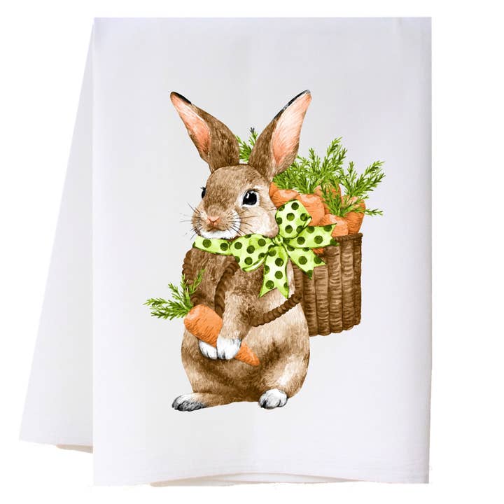 Bunny And Carrots Kitchen Towel for wholesale by Cora & Pate