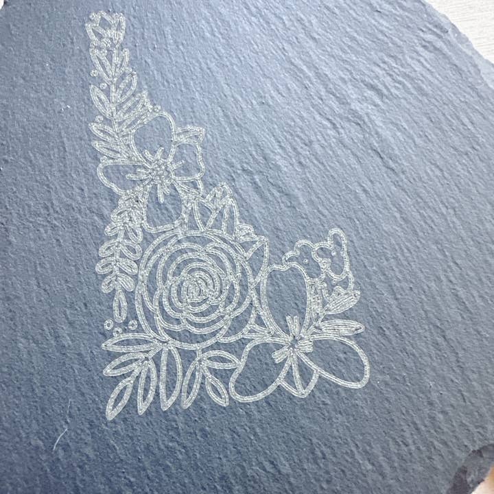 Flower Idaho engraved slate coasters for wholesale by Eclectic Ramshackle
