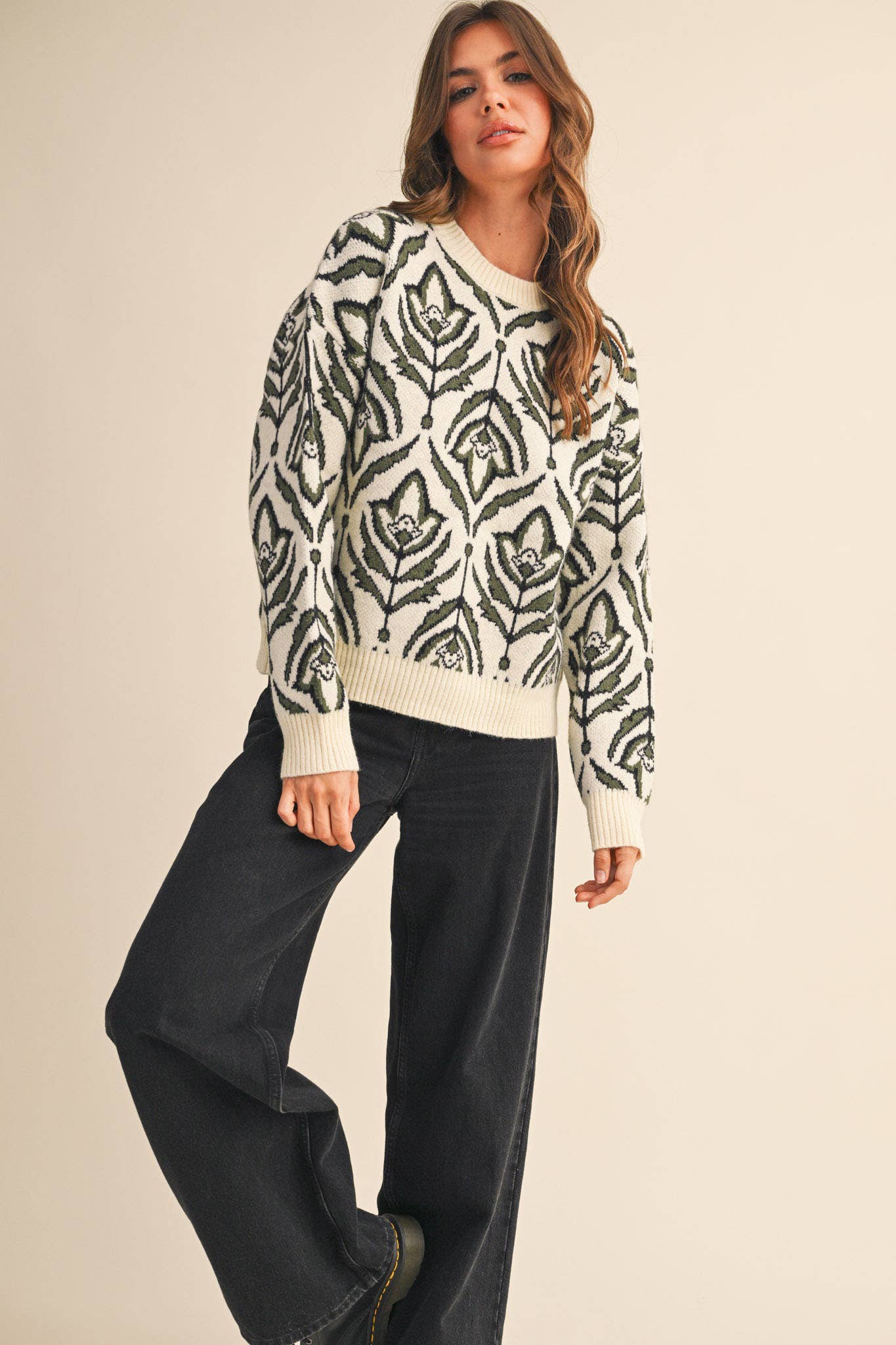 &MERCI - Wholesale Knit Sweater - Women's - FLORAL PATTERN KNIT SWEATER MSW1109527