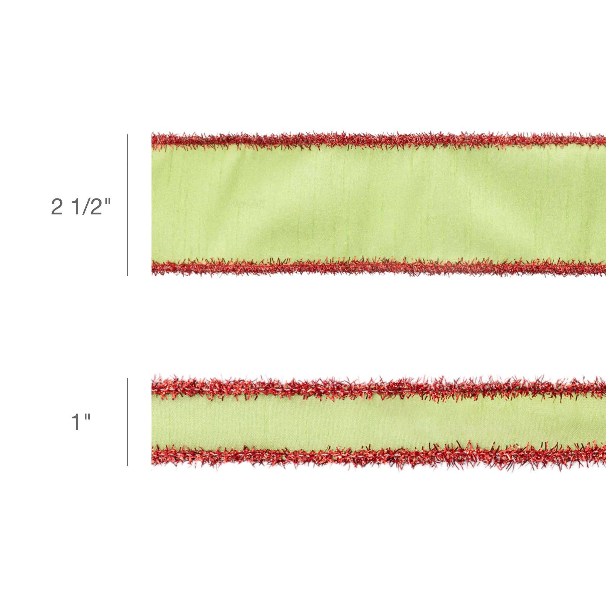 LA Ribbons Wholesale - Wholesale Ribbon - Gift Wrapping - 1" Wired Dupioni Ribbon | Green Apple w/ Red Tinsel Edging | 10 Yard Roll4