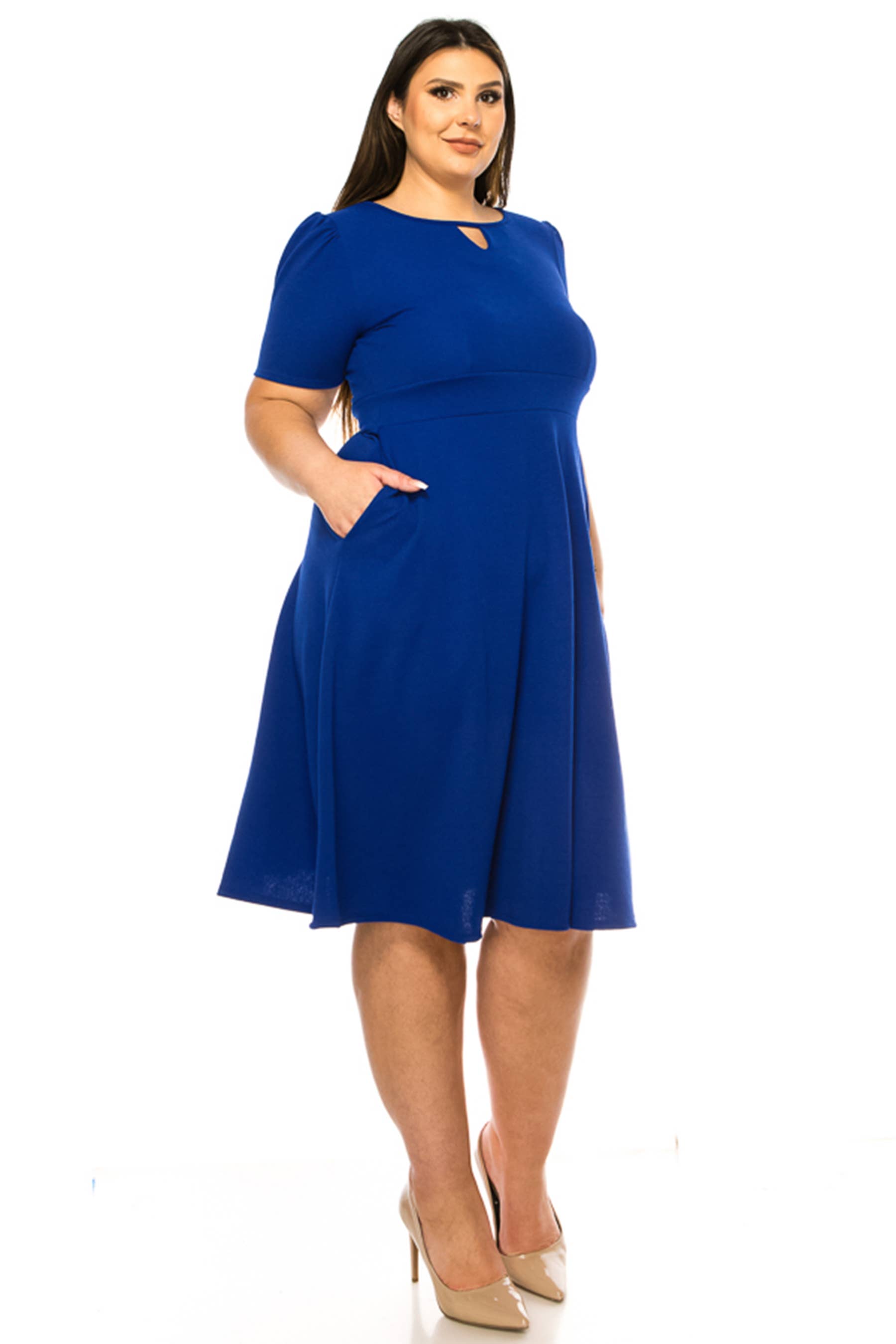 MOA COLLECTION - Wholesale Dress - Women's - Women's Plus Size Dress with Puff Sleeves and Keyhole Front29