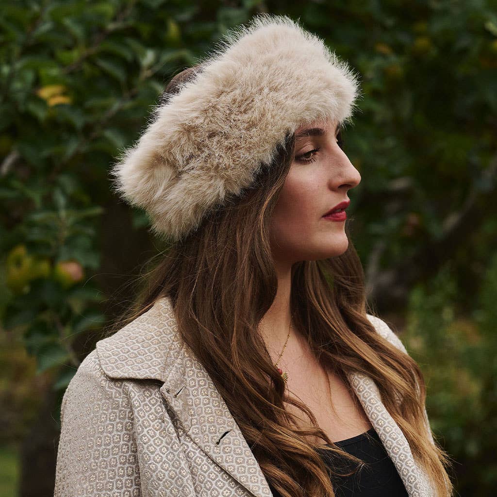 Forever England / Millie Mae – wholesale Fashion headband – women's – Lucille Faux Fur Headband - Mocha Cream1