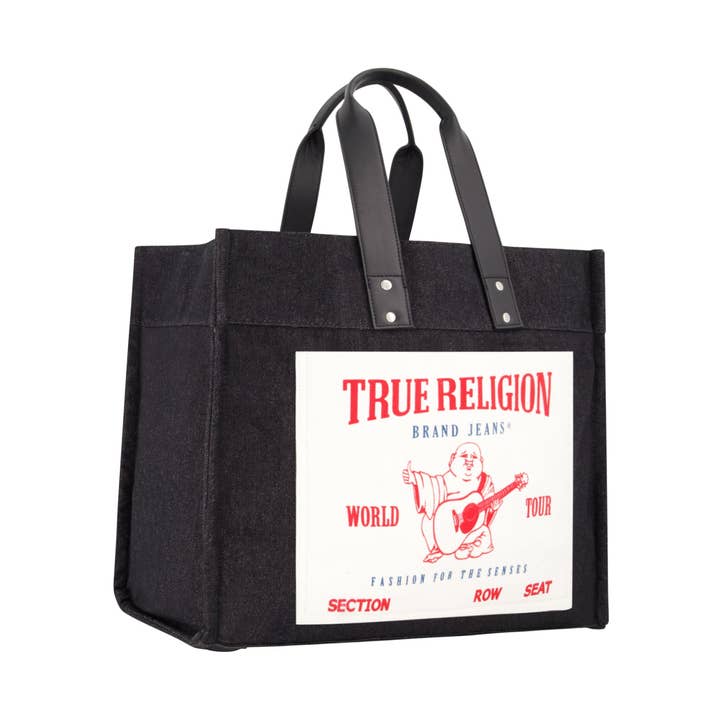 True Religion Large Washed Black Denim Tote, Black for wholesale by Concept One