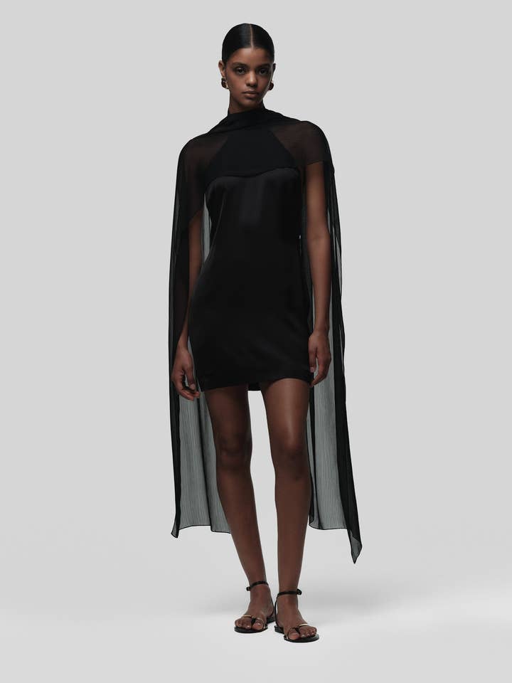 FARAH Mini Dress With Cape - Black for wholesale by Cayet