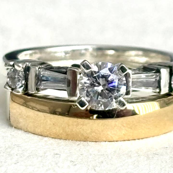 Ensemble de bagues de mariée en argent sterling massif 925 et or 10k pour la vente par QURI