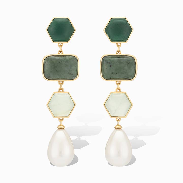 Boucles d'oreilles Amanda Statement en jade néphrite, aventurine verte et préhnite pour la vente par Laura Foote Designs