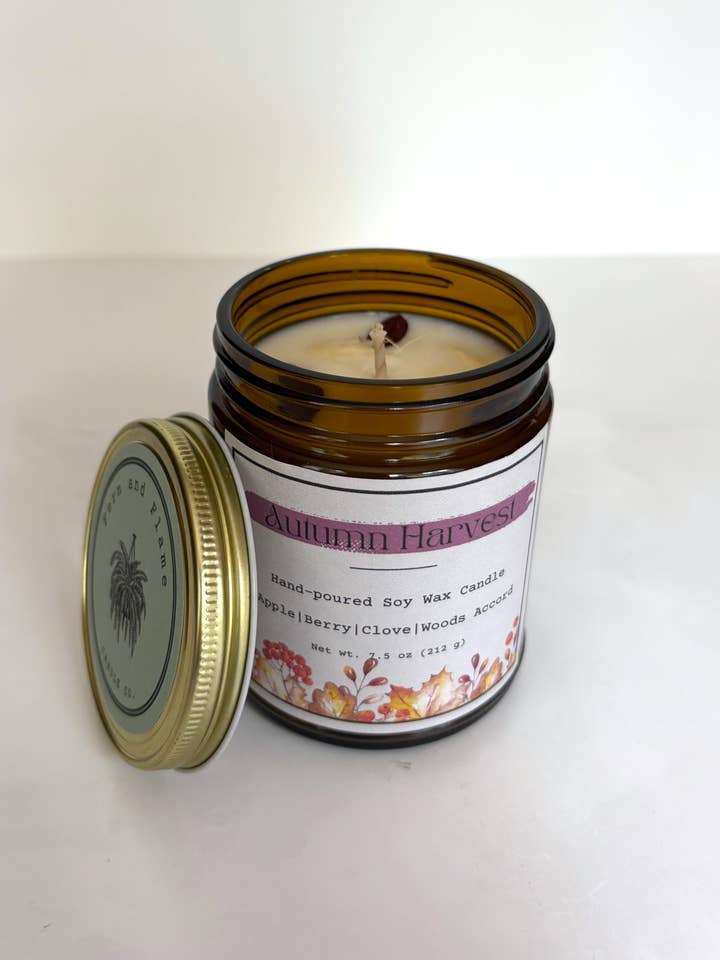 Autumn Harvest Soy Wax Candle for wholesale by Fern and Flame Candle Co.