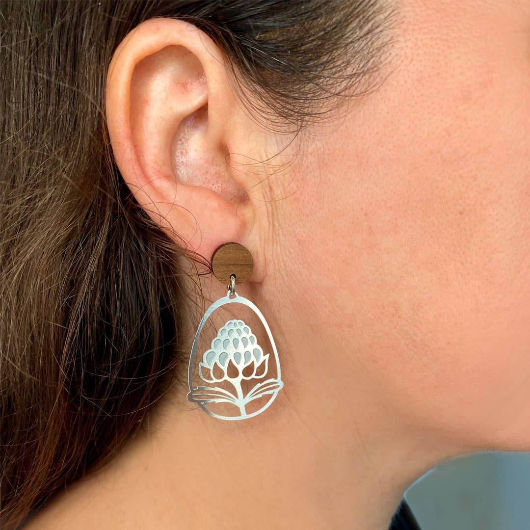 Go Do Good - Wholesale Stud/post earrings - Australian Waratah Flower Silver Dangle Stud Earrings3