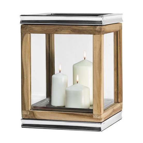 Dubai lanterne, teak træ og rustfrit stål skinnende forniklet for engroshandel hos EDZARD