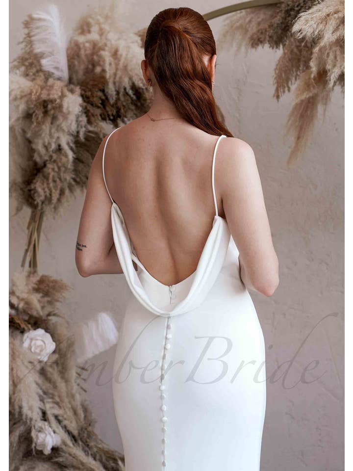 Amber Commerce Group, MB - Wholesale Gown - Women's - Simple Satin Mermaid Wedding Dress with V-Neck, Spaghetti Straps and Low Back3