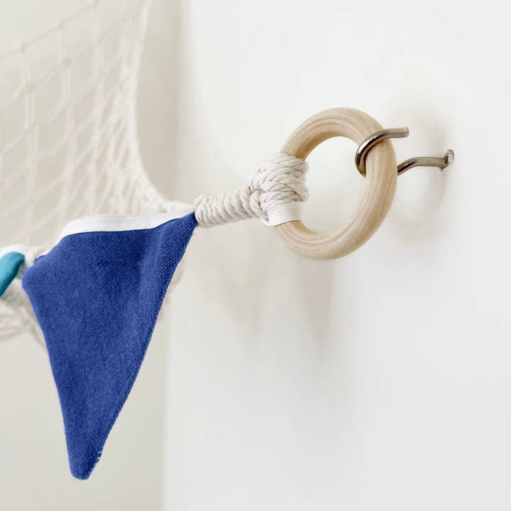 Whimsy Walls – wholesale Leksaksförvaringslåda - Barn och baby – Makramé leksakshängmatta - Förvaring av gosedjur - Blå