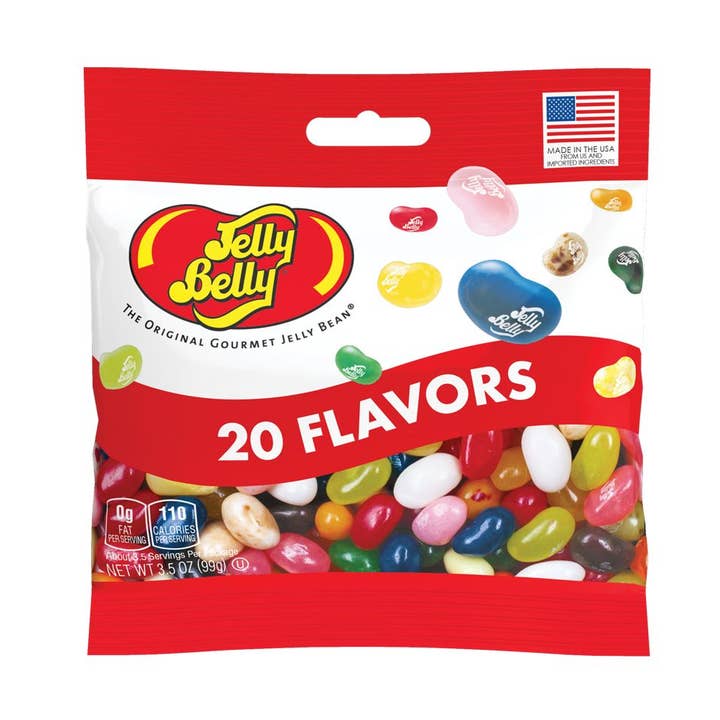 Jelly Belly 20 Flavors Jelly Beans Candy Peg Bags, 12ct for wholesale by Grandpa Joe's Candy Shop
