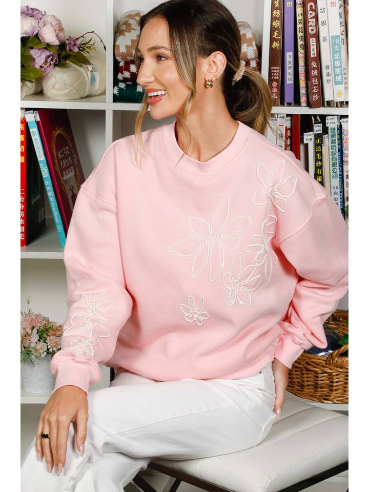 Vine & Love - Vente Sweat-shirt – femme - Sweat-shirt à col rond et manches longues brodé de fleurs VT822691