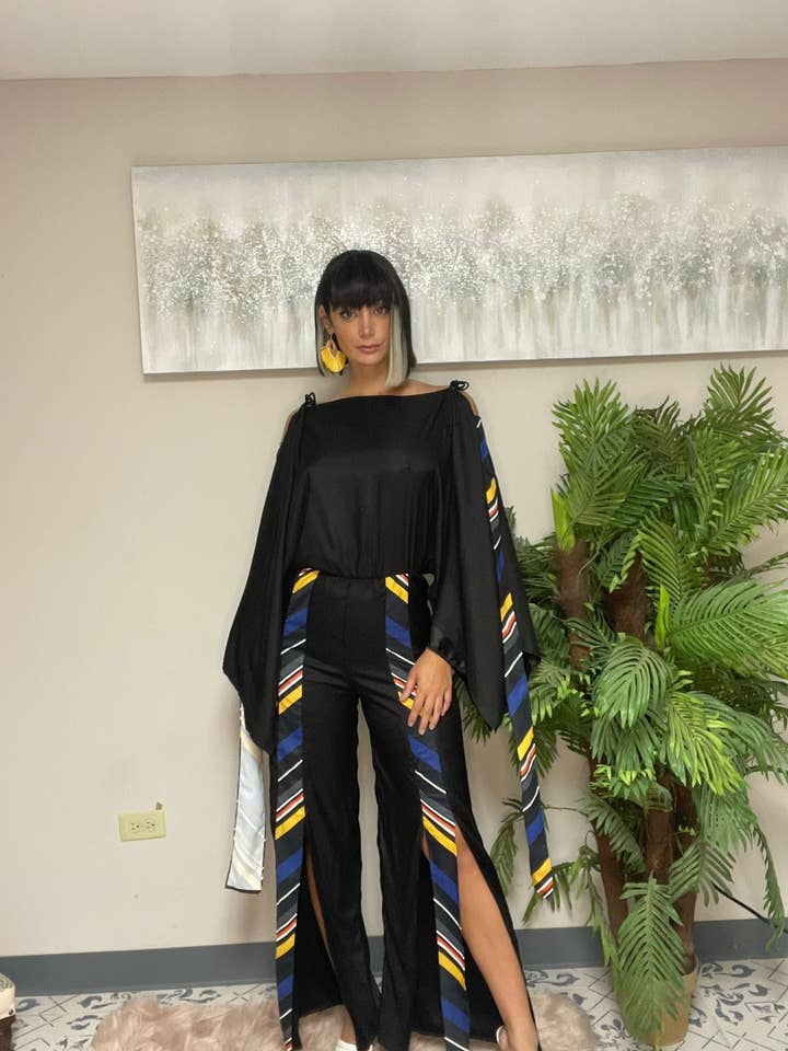 HV - Zwarte en gestreepte lycra jumpsuit (HV08) voor wholesale door La Mar