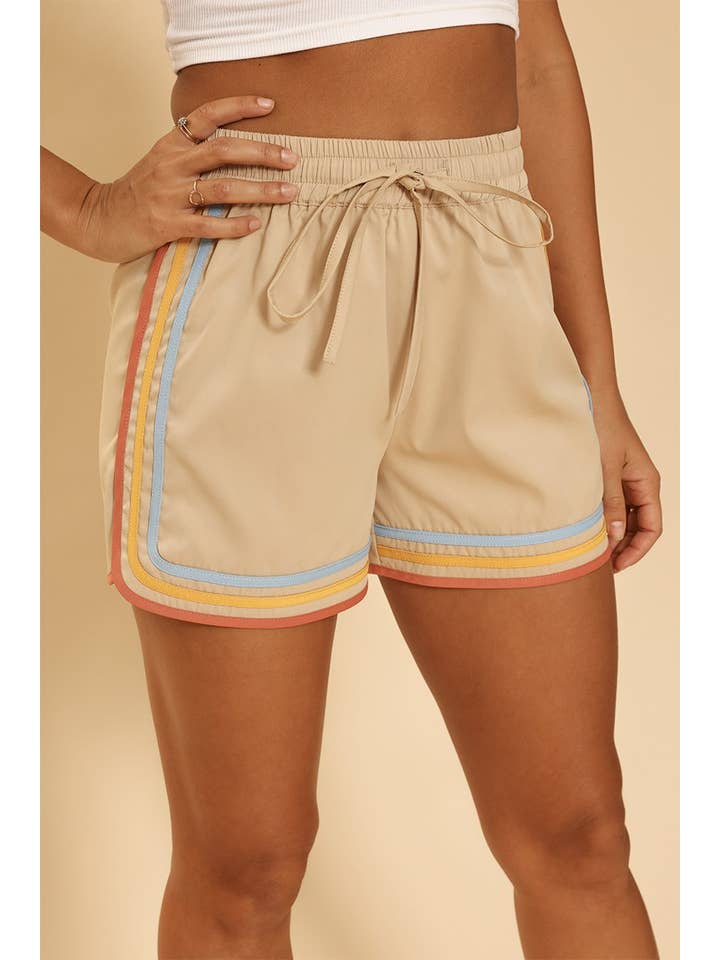 Cream multi Retro striped shorts for wholesale on Faire